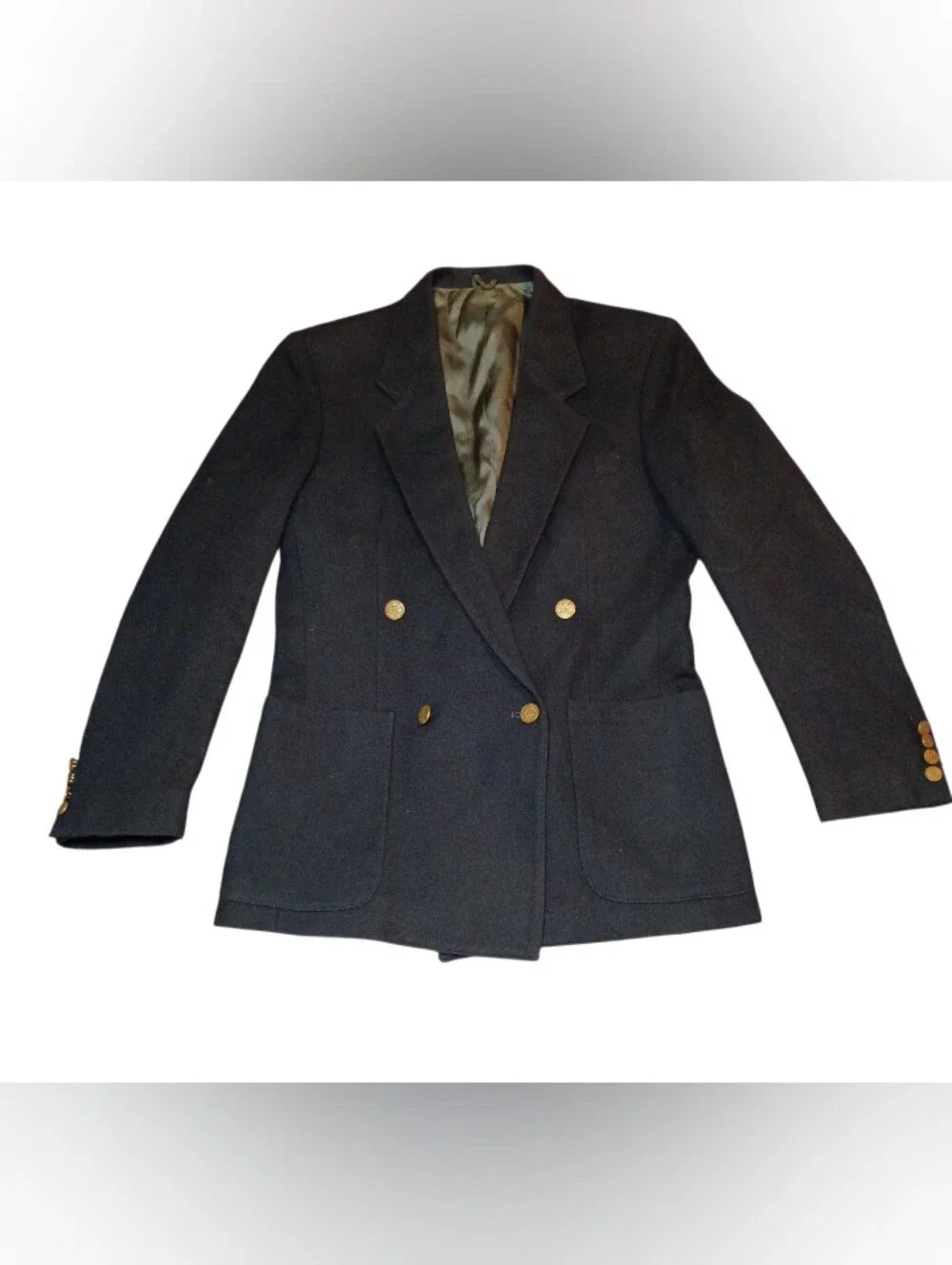 VTG Classic Navy Blue Fitted Double-Breasted Women's Blazer with Gold Buttons
